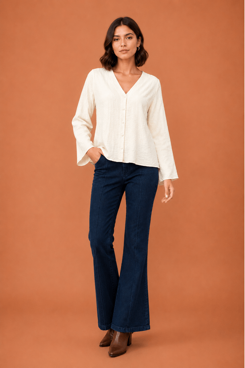 Blusa plissada manga sino off